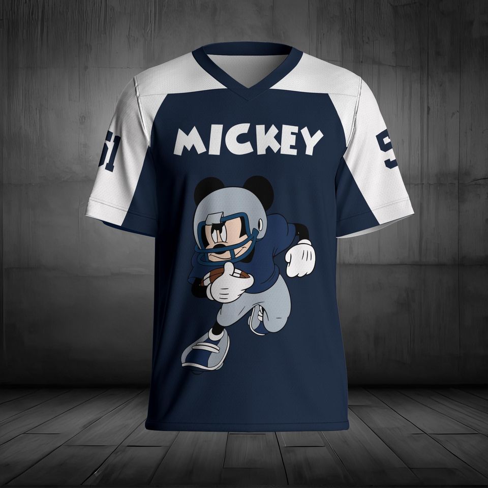 Personalize Disney Mickey Football Jersey, Custom Name Kid Adult Jersey