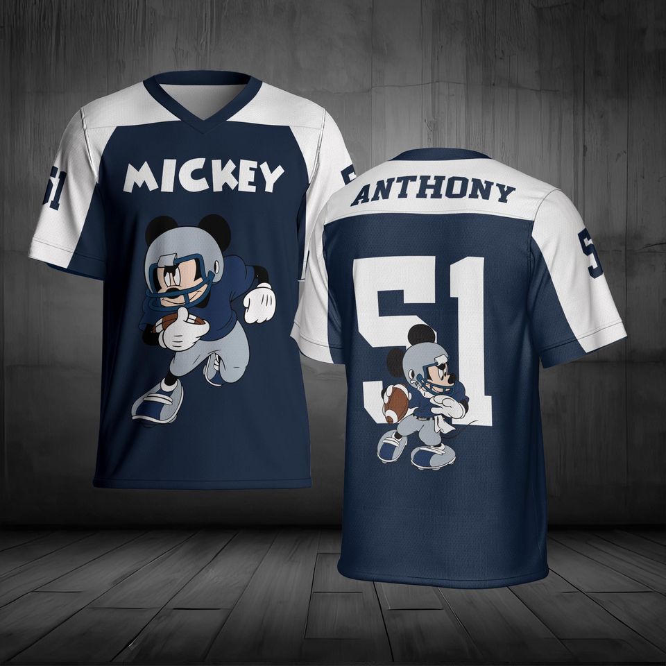 Personalize Disney Mickey Football Jersey, Custom Name Kid Adult Jersey