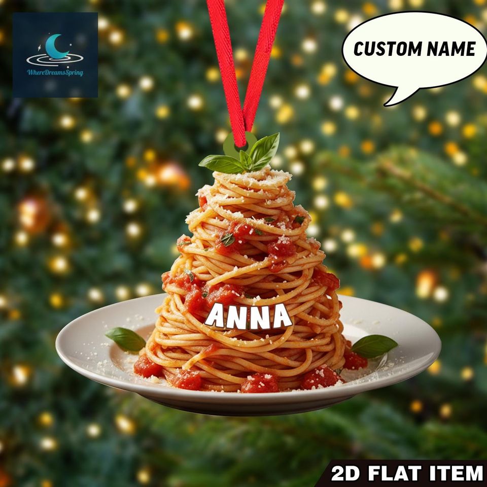 Personalized Spaghetti Christmas Ornament, Custom Pasta Food Ornament,Italian Dinner Holiday Tree Decoration Gift, Pasta Gourmet ,Food Lover