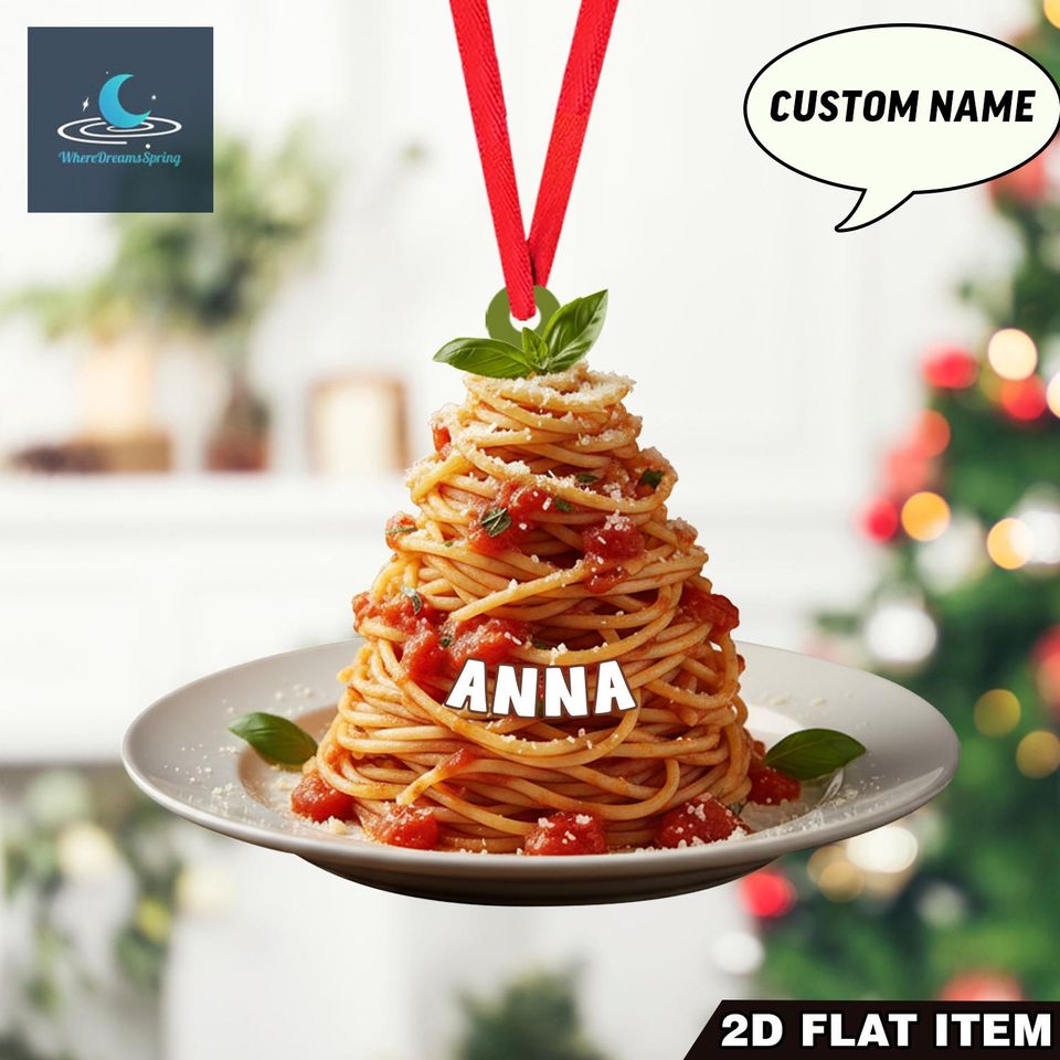 Personalized Spaghetti Christmas Ornament, Custom Pasta Food Ornament,Italian Dinner Holiday Tree Decoration Gift, Pasta Gourmet ,Food Lover
