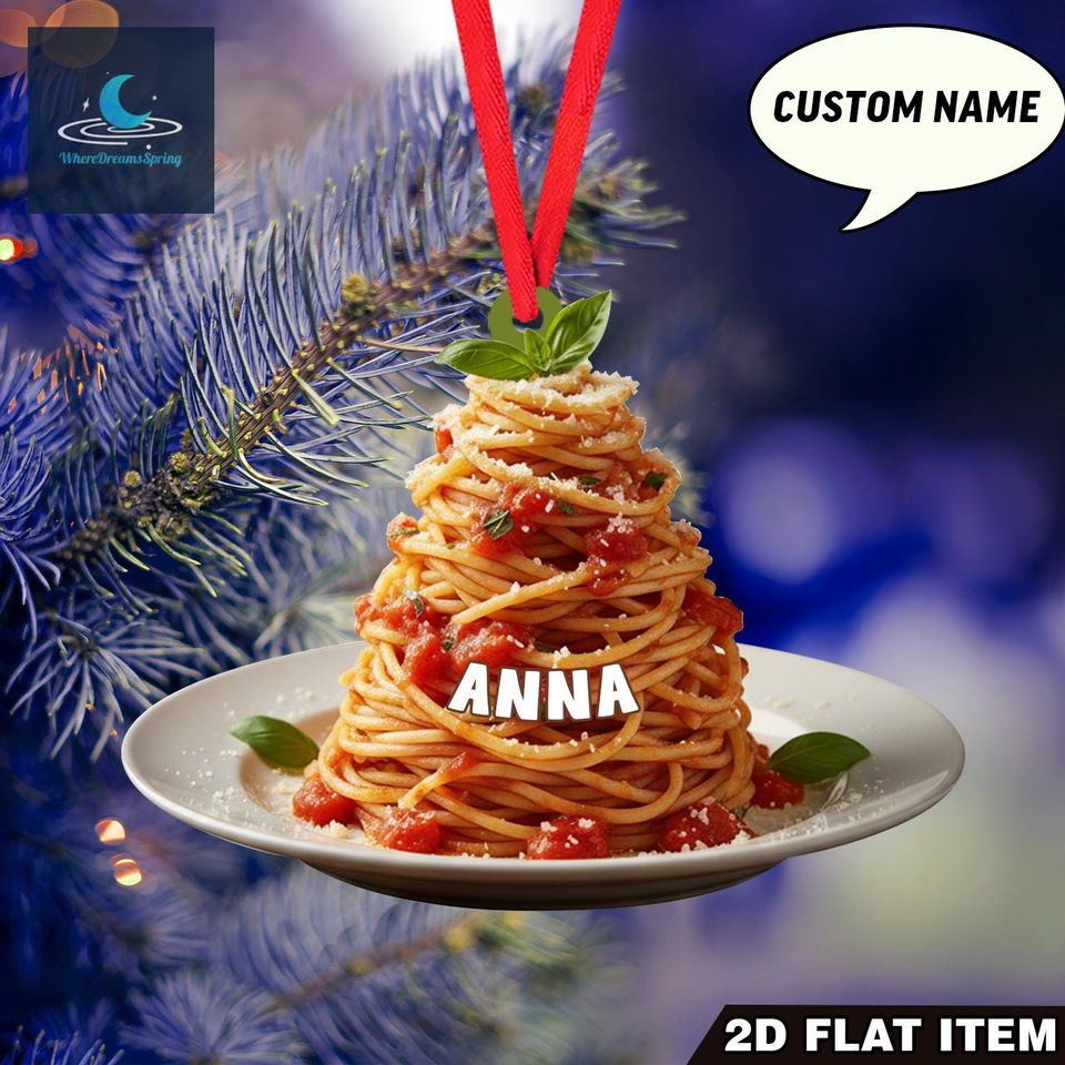 Personalized Spaghetti Christmas Ornament, Custom Pasta Food Ornament,Italian Dinner Holiday Tree Decoration Gift, Pasta Gourmet ,Food Lover