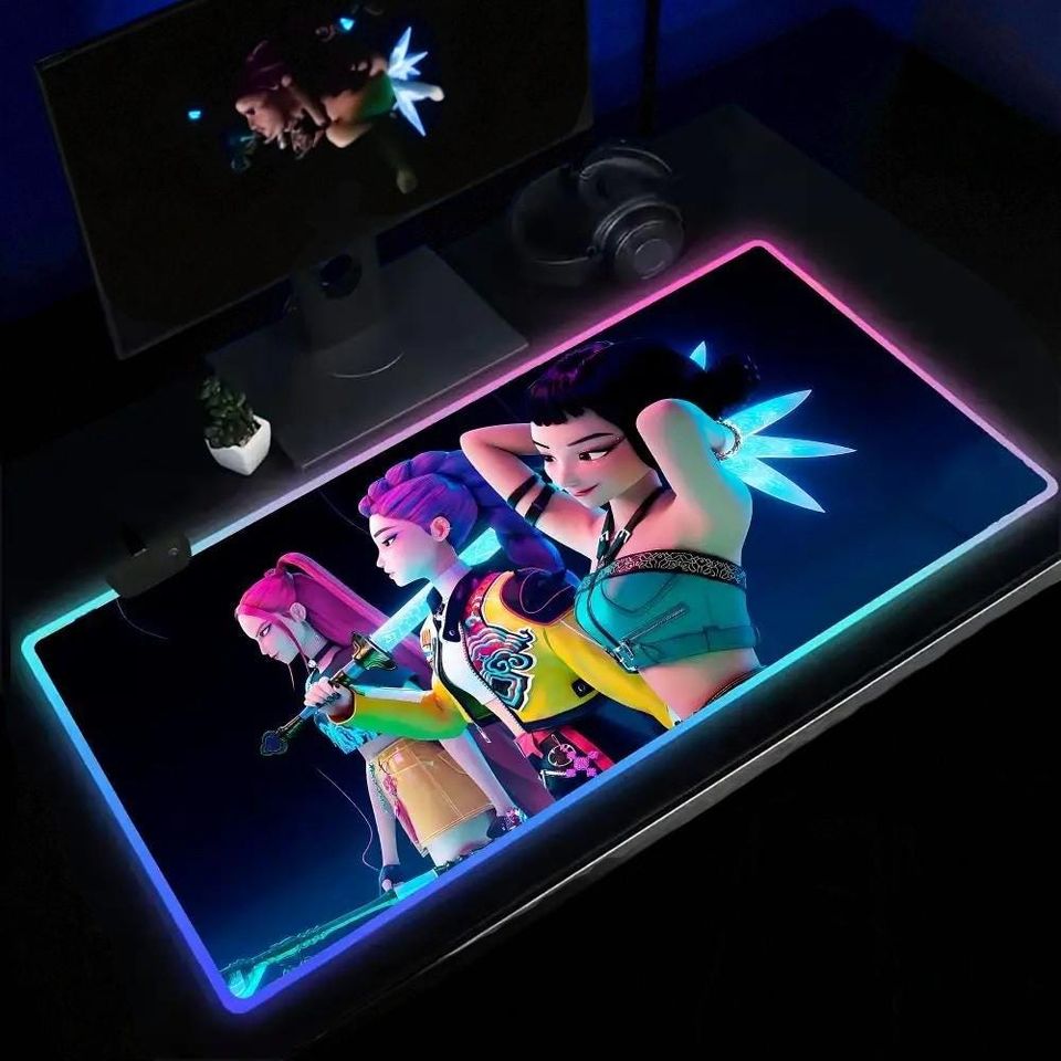Kpop Demon Hunters Mouse Pad Anime Gaming Mouse Pad Table Pads Backlit Rubber Desktop RGB Desk Mats Christmas Gift