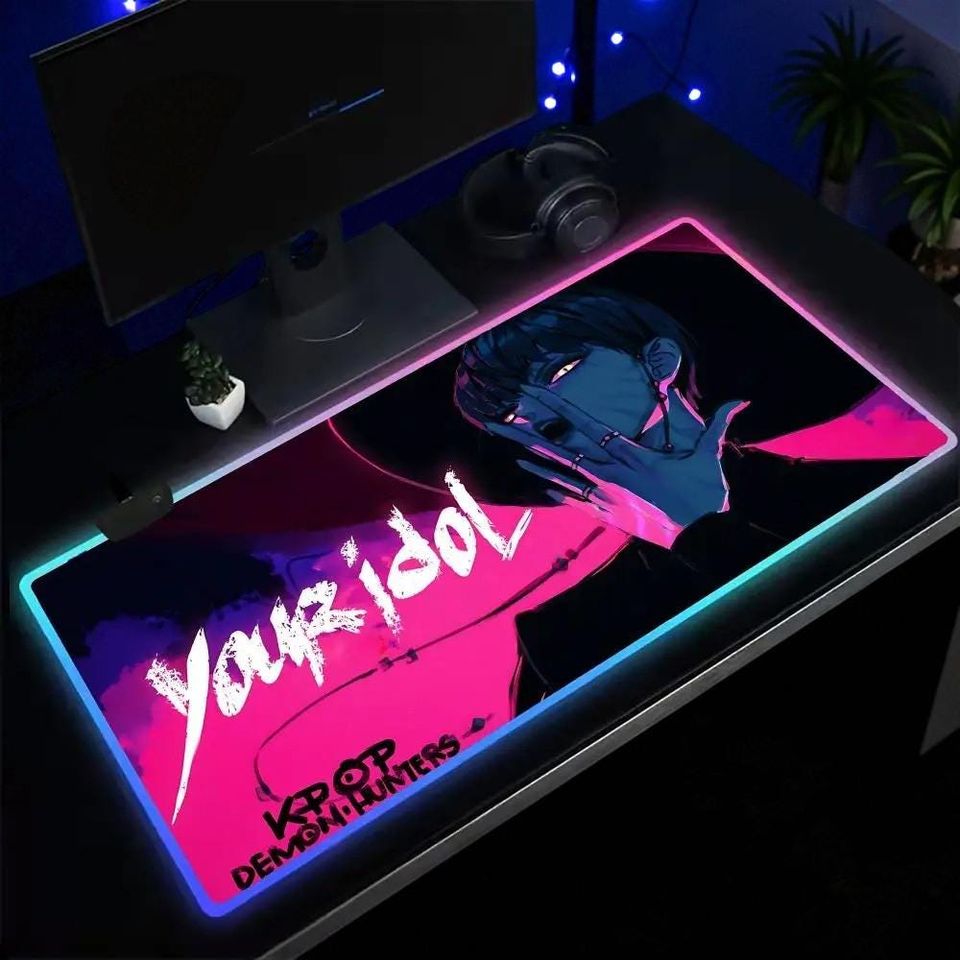 Kpop Demon Hunters Mouse Pad Anime Gaming Mouse Pad Table Pads Backlit Rubber Desktop RGB Desk Mats Christmas Gift