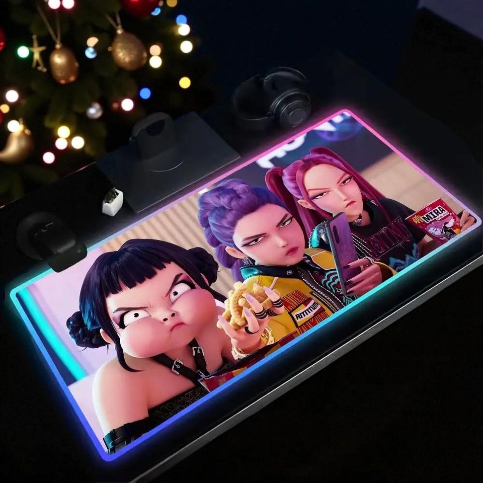 Kpop Demon Hunters Mouse Pad Anime Gaming Mouse Pad Table Pads Backlit Rubber Desktop RGB Desk Mats Christmas Gift