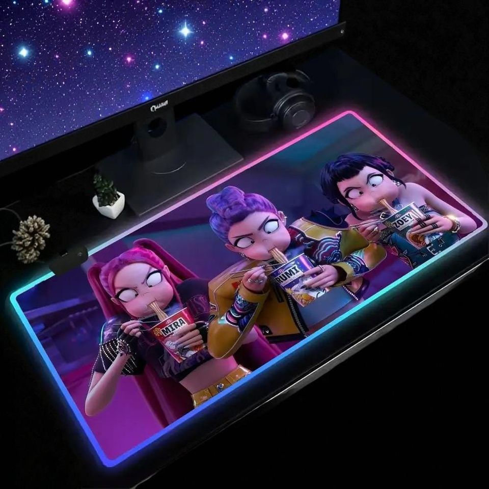 Kpop Demon Hunters Mouse Pad Anime Gaming Mouse Pad Table Pads Backlit Rubber Desktop RGB Desk Mats Christmas Gift