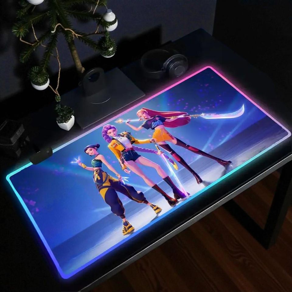 Kpop Demon Hunters Mouse Pad Anime Gaming Mouse Pad Table Pads Backlit Rubber Desktop RGB Desk Mats Christmas Gift