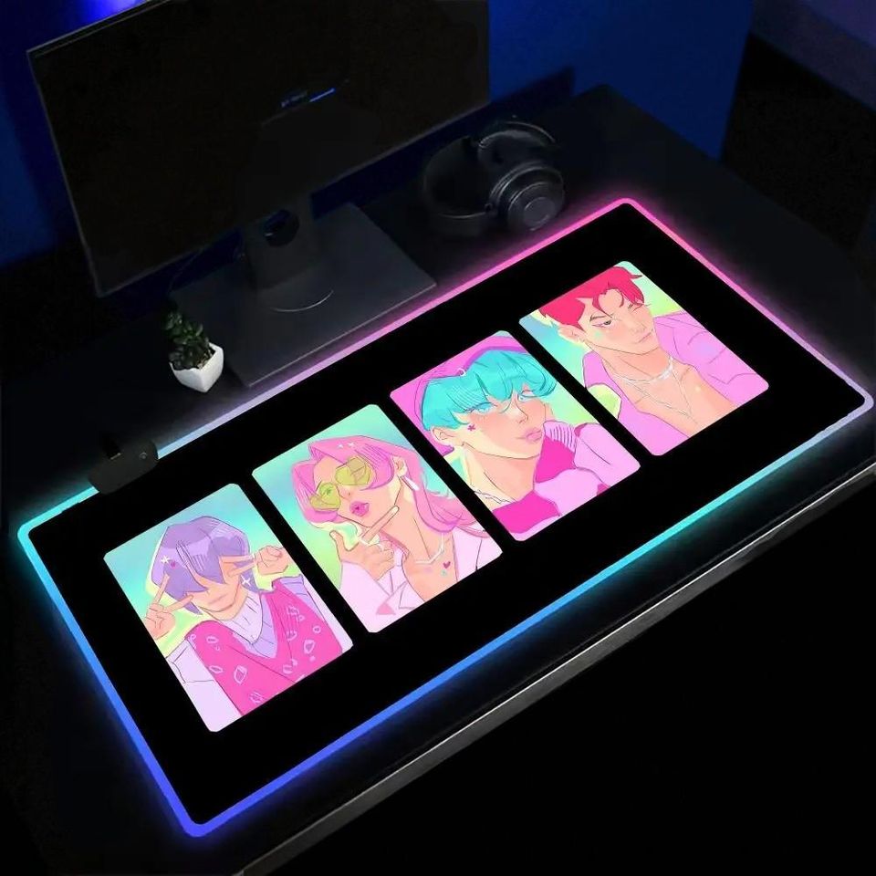 Kpop Demon Hunters Mouse Pad Anime Gaming Mouse Pad Table Pads Backlit Rubber Desktop RGB Desk Mats Christmas Gift