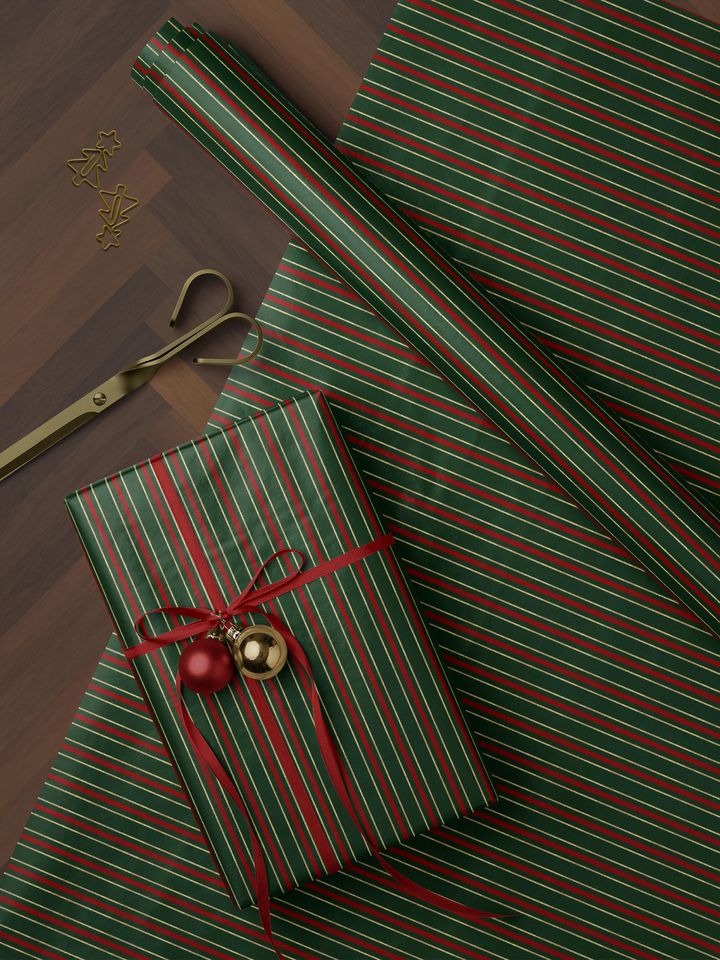 Christmas Wrapping Paper Roll, Elegant Striped Christmas Gift Wrap Roll, Holiday Gift Wrap, Luxury Christmas Wrapping Paper