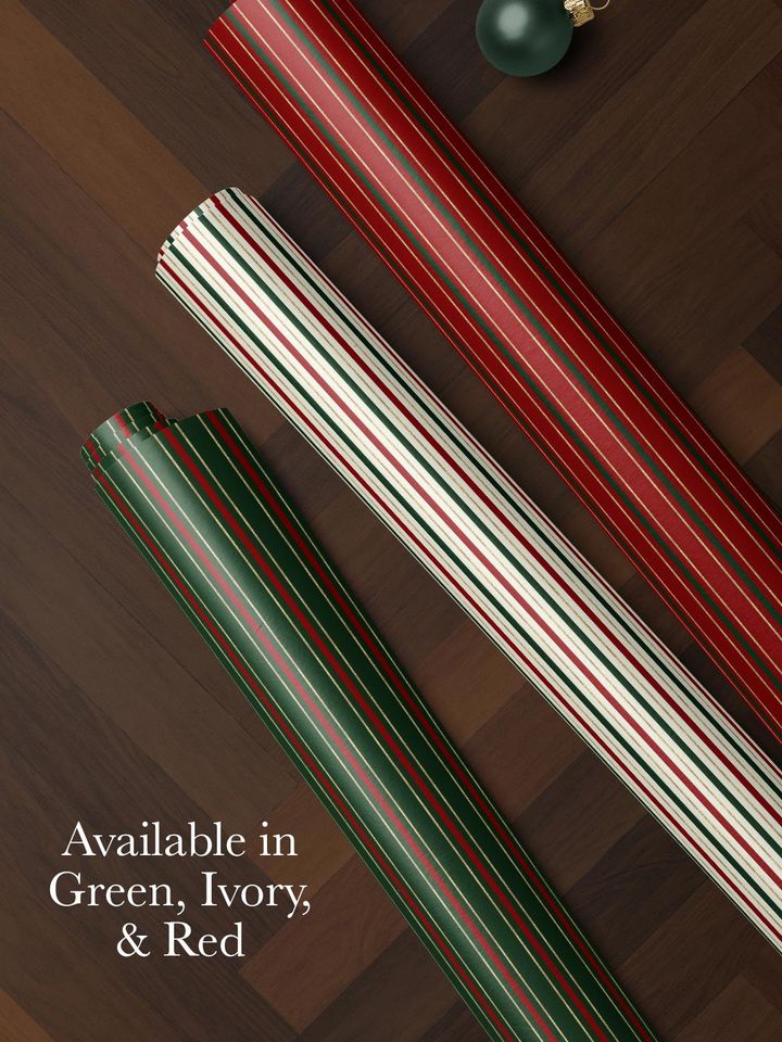 Christmas Wrapping Paper Roll, Elegant Striped Christmas Gift Wrap Roll, Holiday Gift Wrap, Luxury Christmas Wrapping Paper