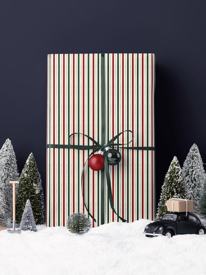 Christmas Wrapping Paper Roll, Elegant Striped Christmas Gift Wrap Roll, Holiday Gift Wrap, Luxury Christmas Wrapping Paper
