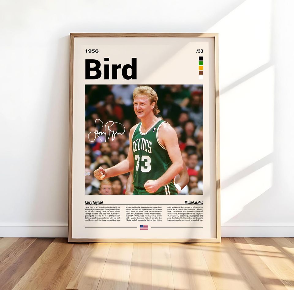 Larry Bird Poster  NBA Legend Basketball Wall Art