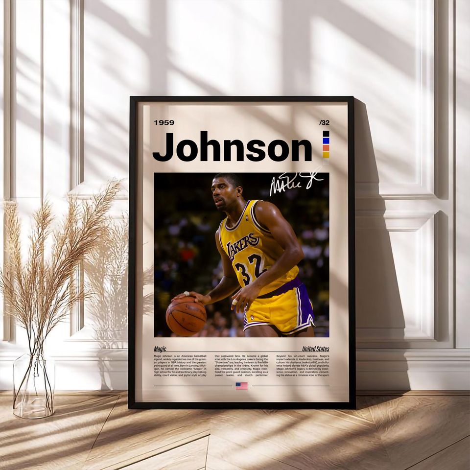 Magic Johnson Poster  NBA Basketball Wall Art