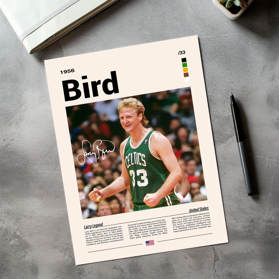 Larry Bird Poster  NBA Legend Basketball Wall Art