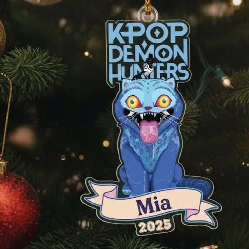 Custom Huntrix Demon Derpy Tiger Christmas Acrylic Ornament, Custom Huntrix Ornament, Huntrix Merch