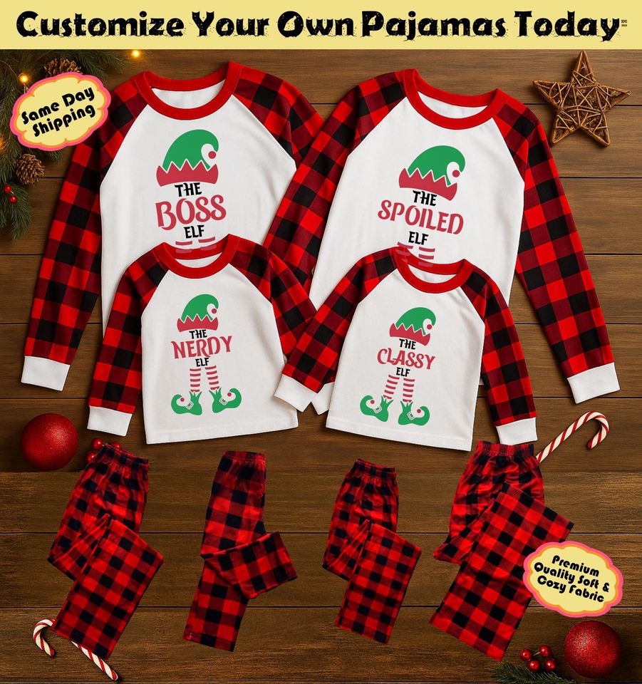 Funny Elf Family Christmas Pajamas | Custom Role Matching Xmas PJs Set