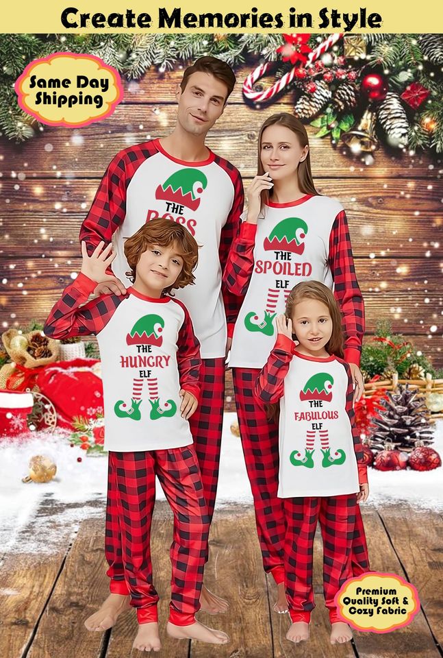 Funny Elf Family Christmas Pajamas | Custom Role Matching Xmas PJs Set