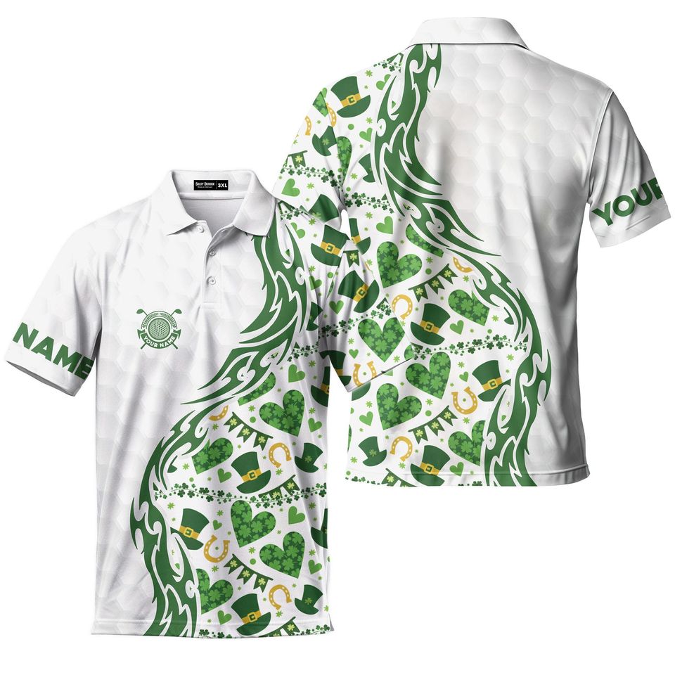 Personalized St. Patrick's Day Golf Polo for Men and Women - Custom Name Shamrock Team Shirt