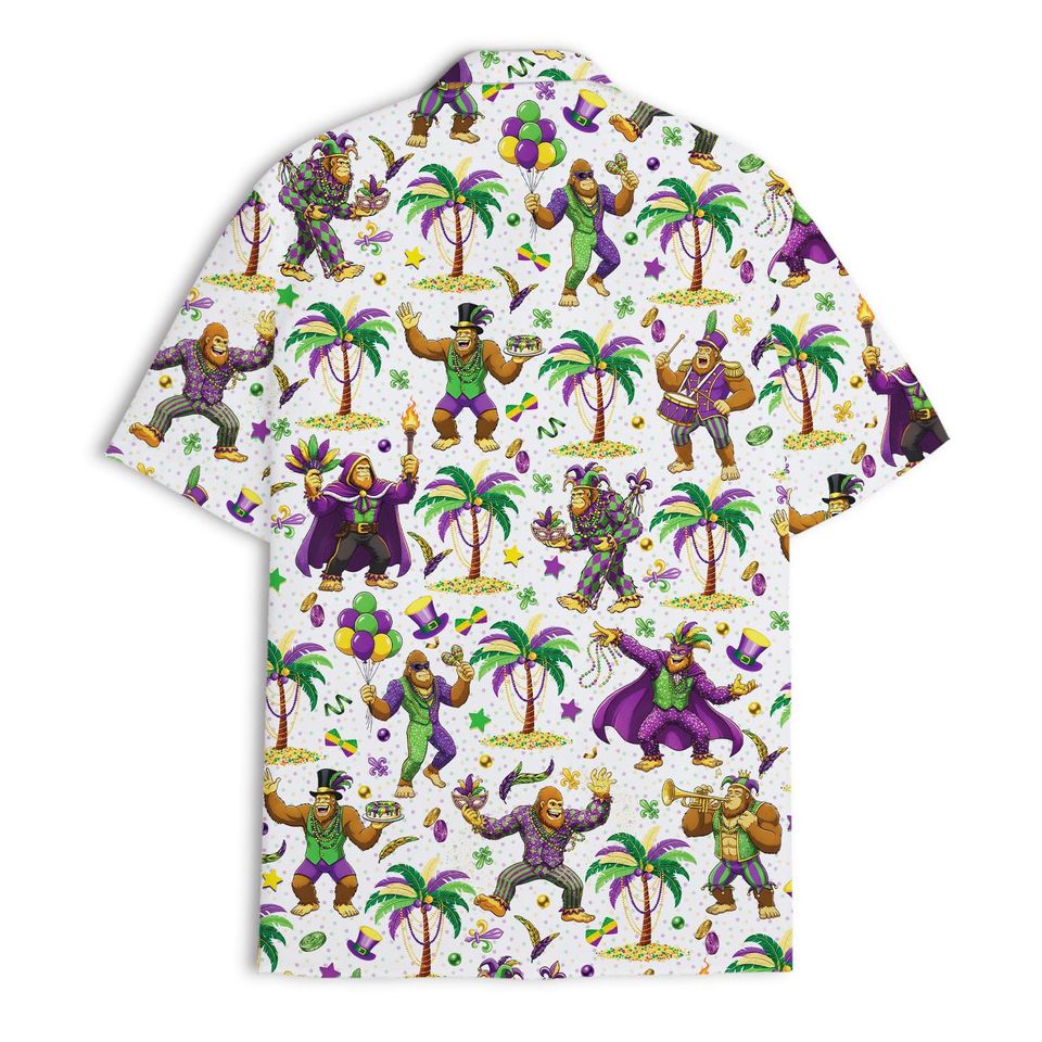 Funny Bigfoot Hawaiian Shirt, Sasquatch Patterned Short Sleeve Button-Down for Men