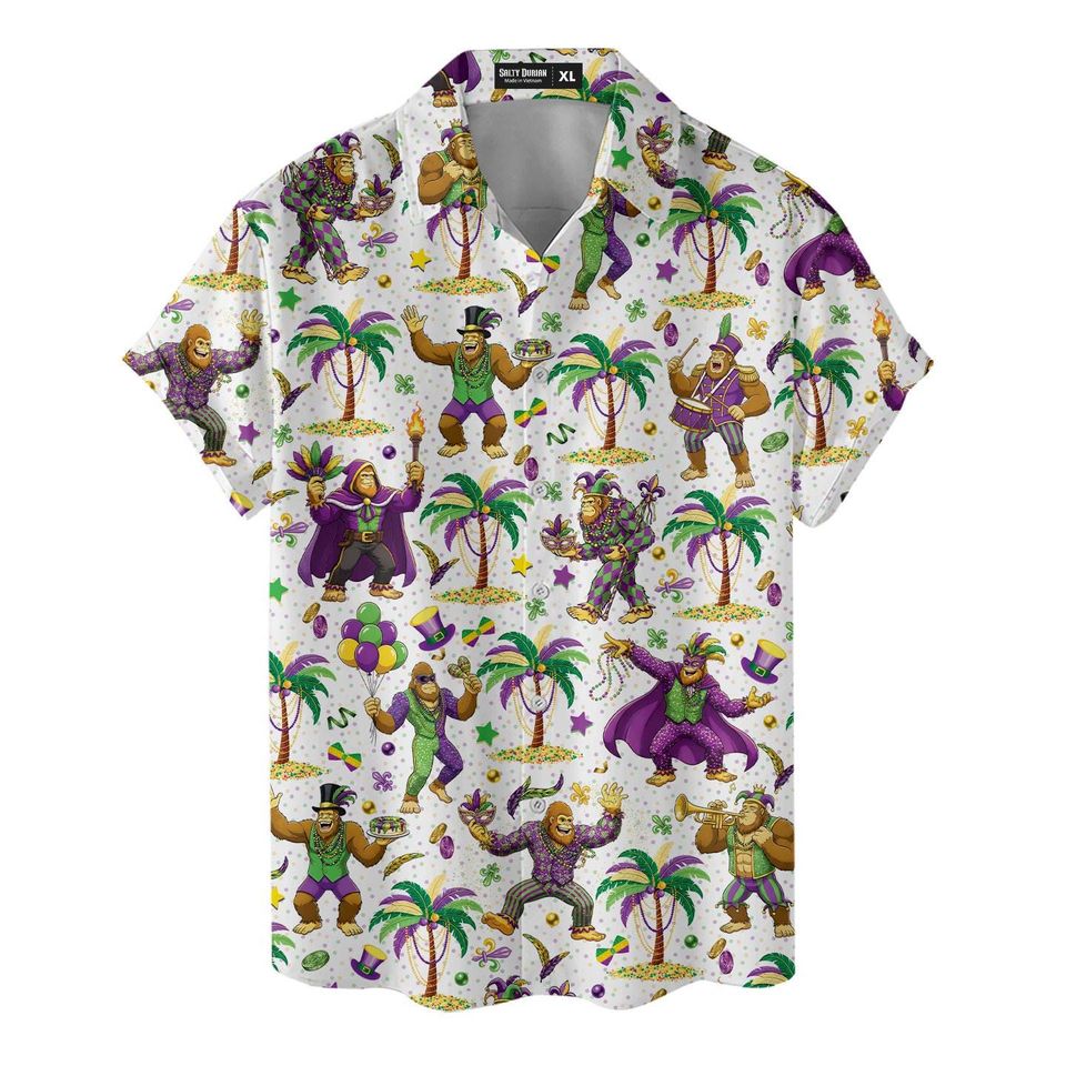 Funny Bigfoot Hawaiian Shirt, Sasquatch Patterned Short Sleeve Button-Down for Men
