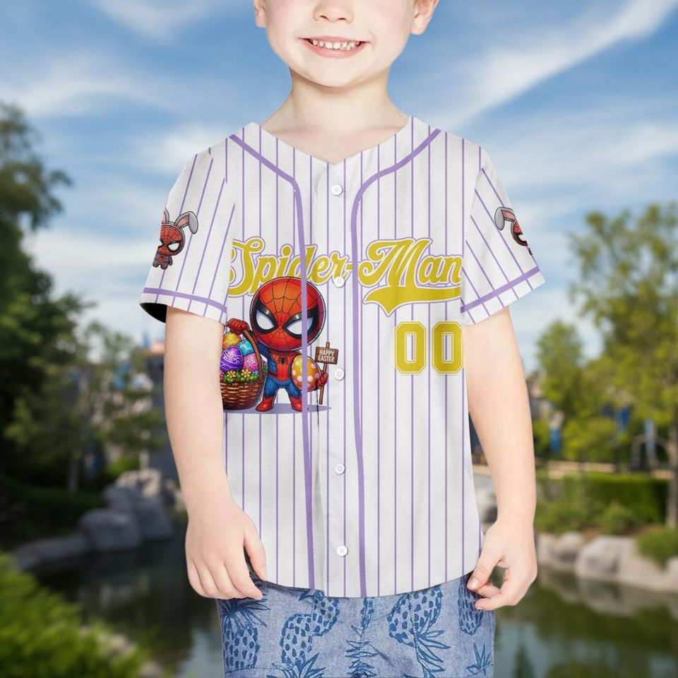 Personalized Cartoon Spidey Character Baseball Kid Adult Jersey, Easter Gift