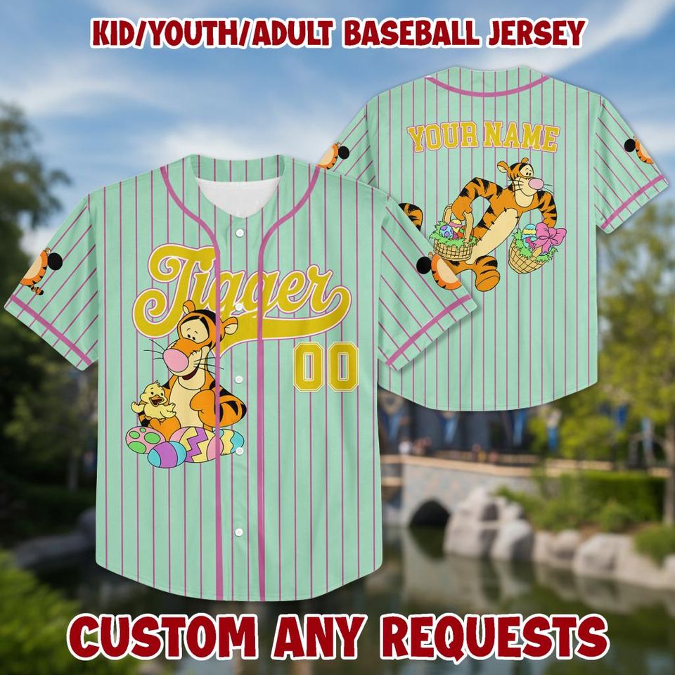 Personalized Tigger Baseball Kid Adult Jersey, Winnie the Pooh  Shirt, Easter Gift