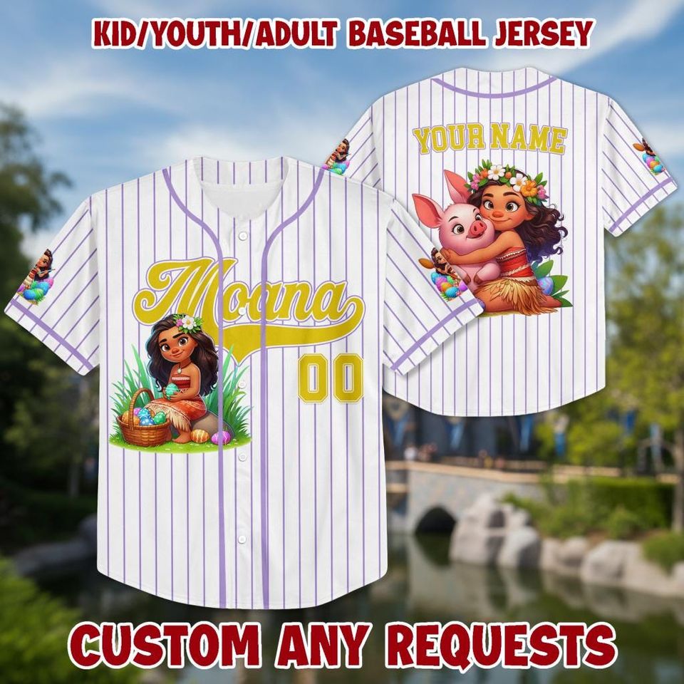 Personalized Princess Moana Baseball Kid Adult Jersey, Easter Gift