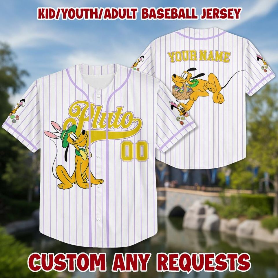 Personalized Pluto Baseball Kid Adult Jersey, Mouse and Friends Shirt, Easter Gift