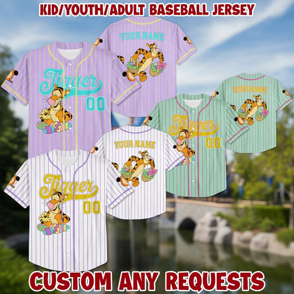 Personalized Tigger Baseball Kid Adult Jersey, Winnie the Pooh  Shirt, Easter Gift