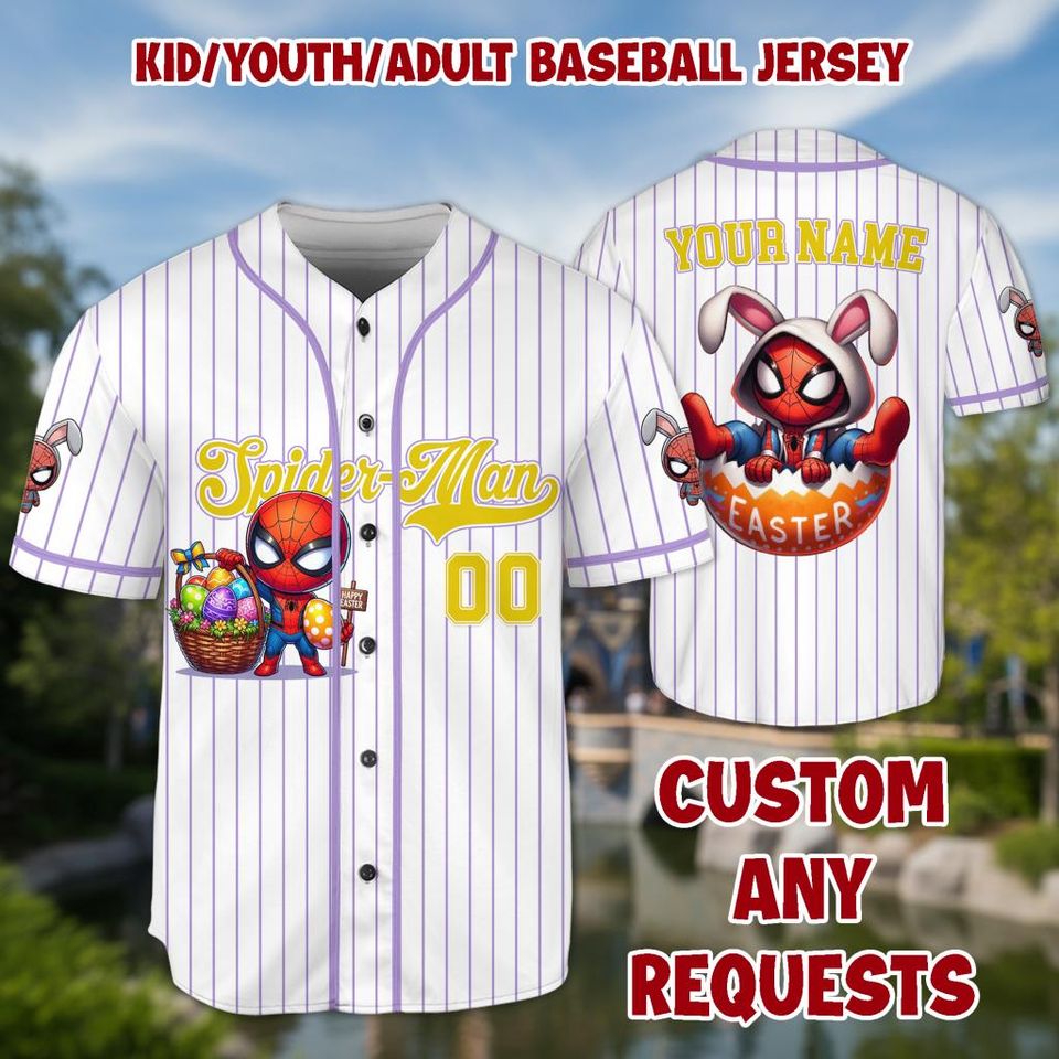 Personalized Cartoon Spidey Character Baseball Kid Adult Jersey, Easter Gift
