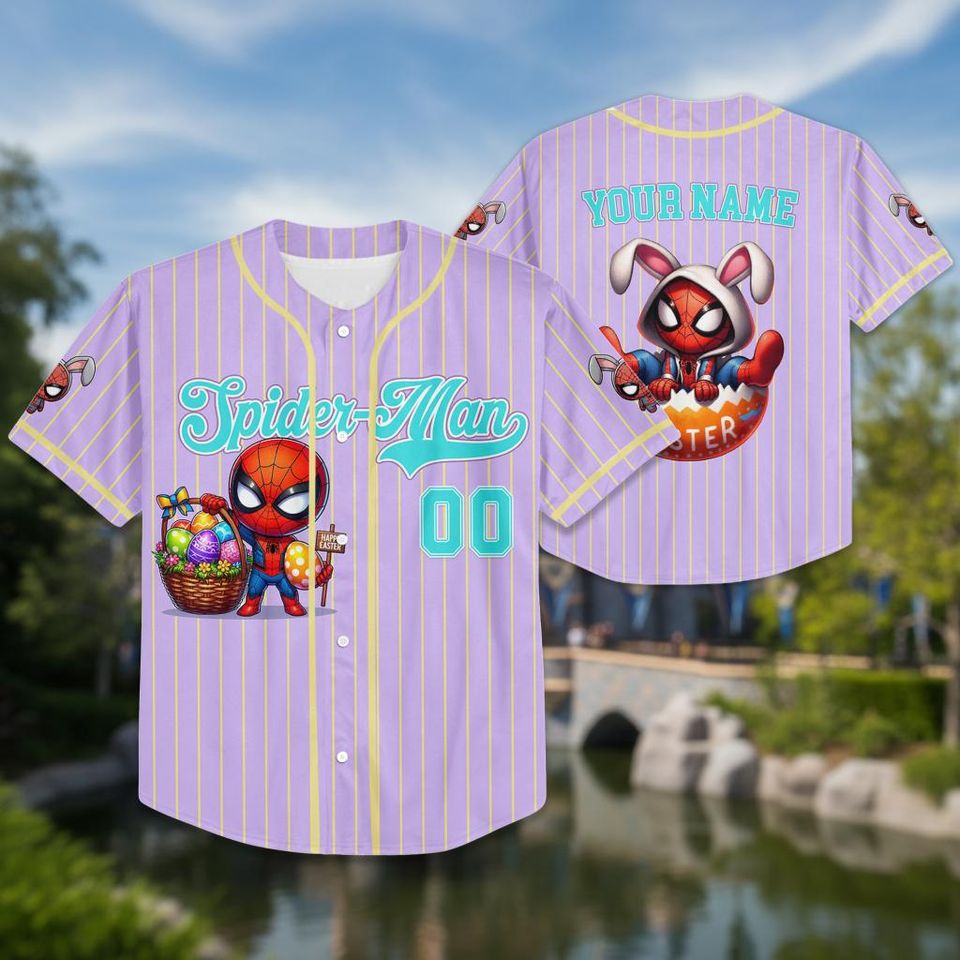 Personalized Cartoon Spidey Character Baseball Kid Adult Jersey, Easter Gift
