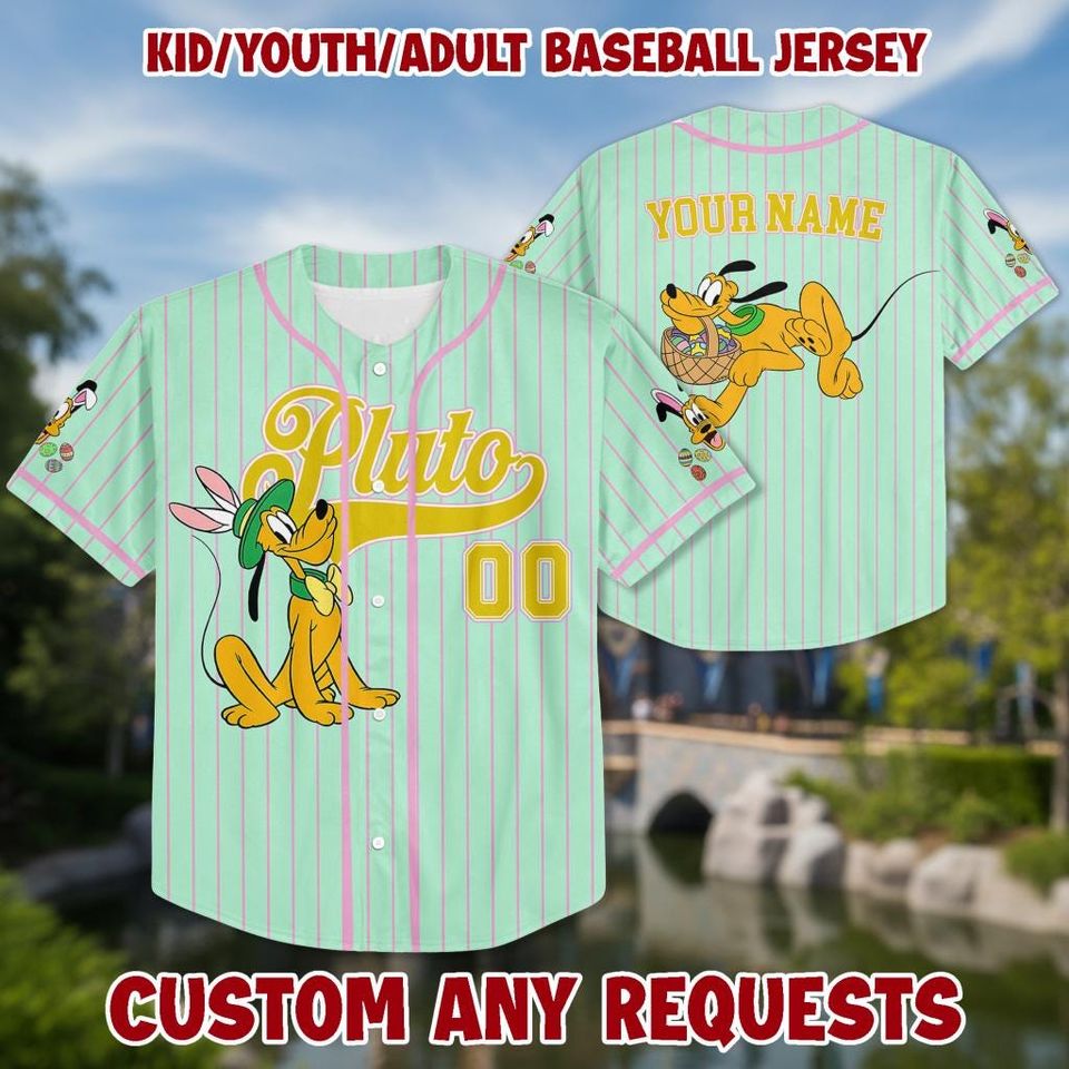 Personalized Pluto Baseball Kid Adult Jersey, Mouse and Friends Shirt, Easter Gift