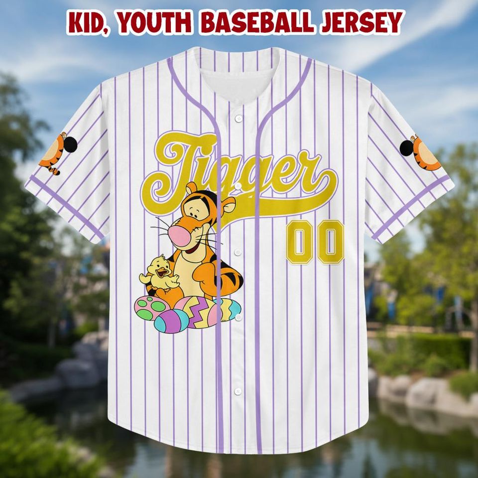 Personalized Tigger Baseball Kid Adult Jersey, Winnie the Pooh  Shirt, Easter Gift