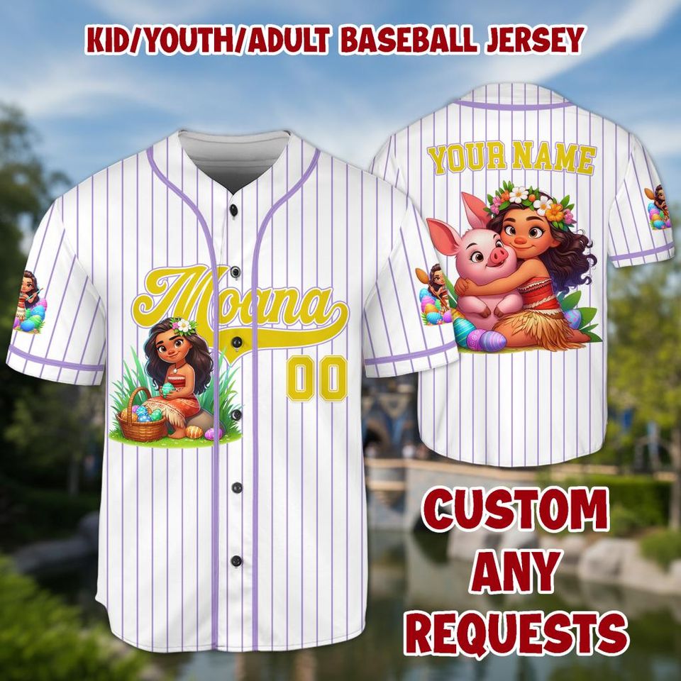 Personalized Princess Moana Baseball Kid Adult Jersey, Easter Gift