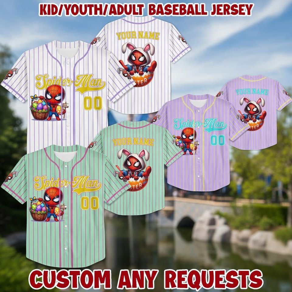 Personalized Cartoon Spidey Character Baseball Kid Adult Jersey, Easter Gift