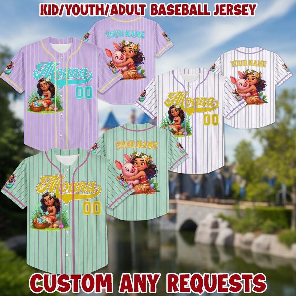 Personalized Princess Moana Baseball Kid Adult Jersey, Easter Gift