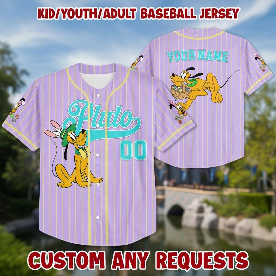 Personalized Pluto Baseball Kid Adult Jersey, Mouse and Friends Shirt, Easter Gift