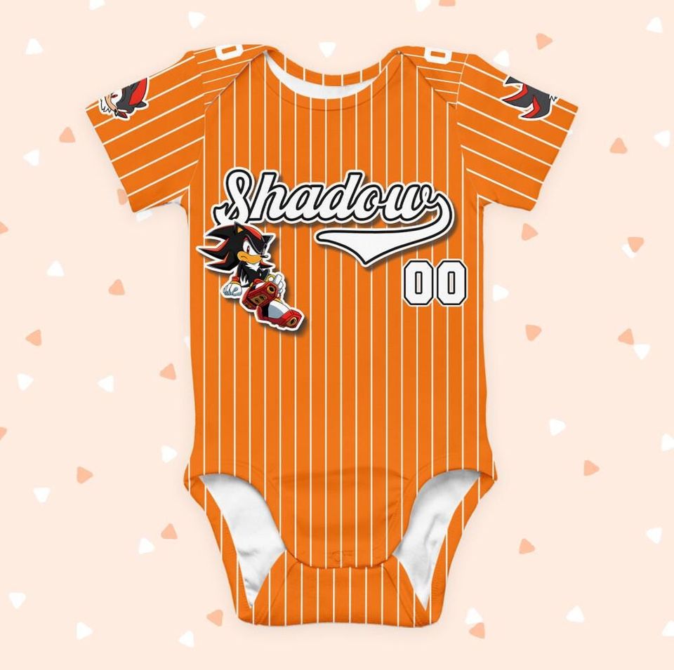 Customized Shadow The Hedgehog Orange Baby Body Suit Jersey, Personalized Sonic 3 Movie Baby Onesie Jersey, Shadow Fan Gift