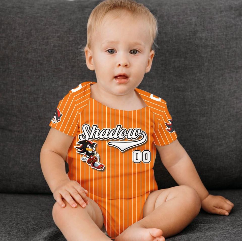 Customized Shadow The Hedgehog Orange Baby Body Suit Jersey, Personalized Sonic 3 Movie Baby Onesie Jersey, Shadow Fan Gift