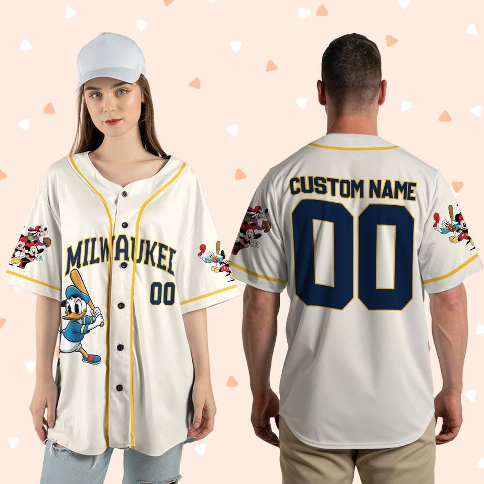 Donald Duck Brewers Baseball Team Jersey, Custom Donald Duck Milwaukee Baseball Team Jersey, Mickey Lovers, Baseball Fans
