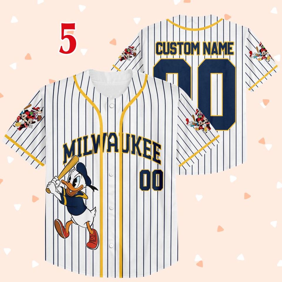 Donald Duck Brewers Baseball Team Jersey, Custom Donald Duck Milwaukee Baseball Team Jersey, Mickey Lovers, Baseball Fans