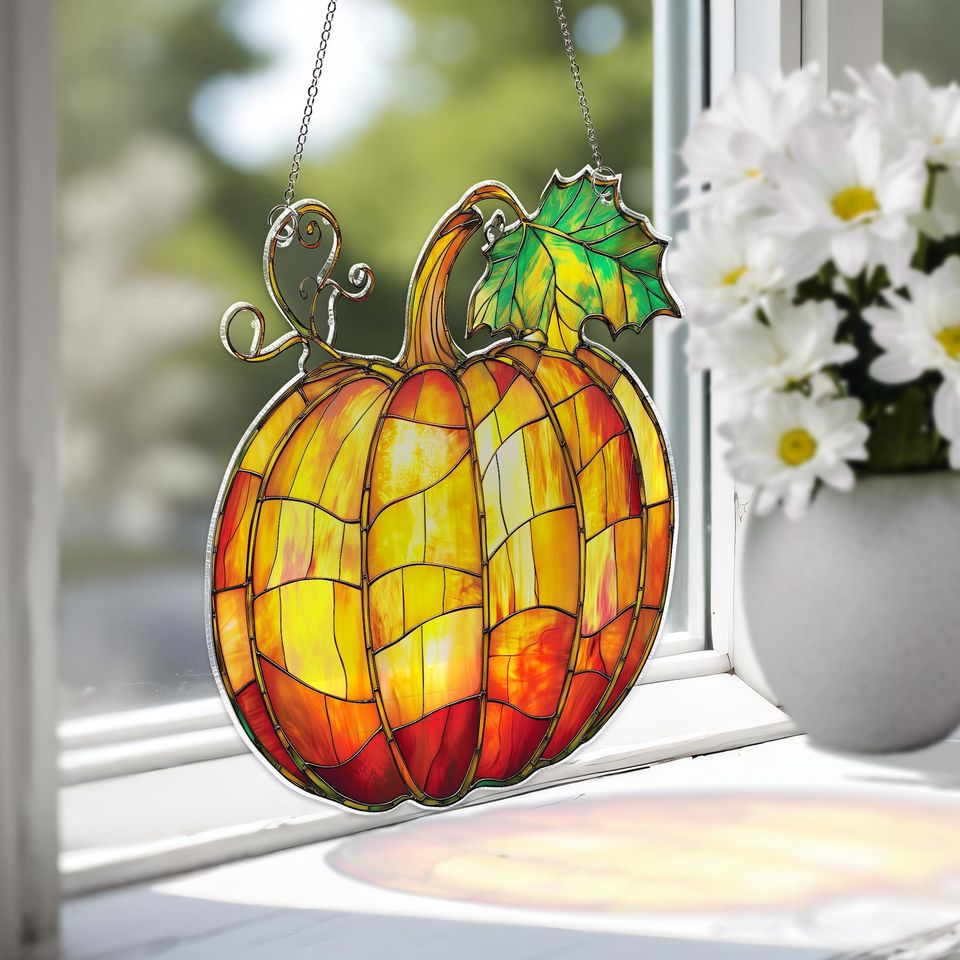 Pumpkin Suncatcher: Fall Window Hanging Decoration, Thanksgiving Gift