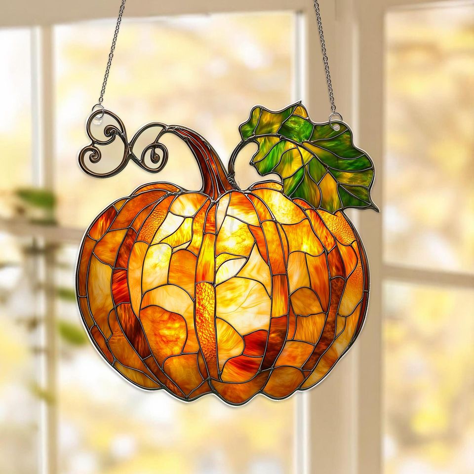 Pumpkin Suncatcher: Fall Window Hanging Decoration, Thanksgiving Gift