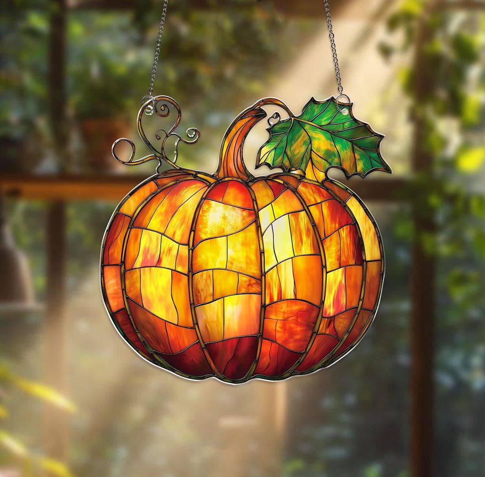 Pumpkin Suncatcher: Fall Window Hanging Decoration, Thanksgiving Gift