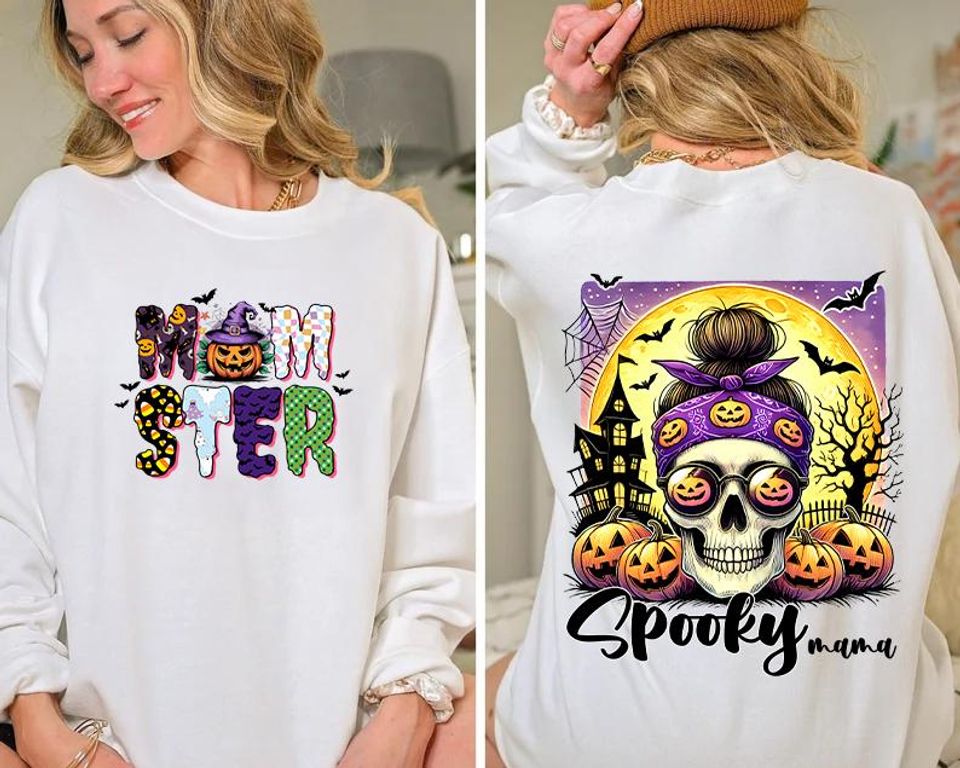 Momster Halloween Sweatshirt, Spooky Ghost & Ice Cream Sweatshirt, Gift for Mama