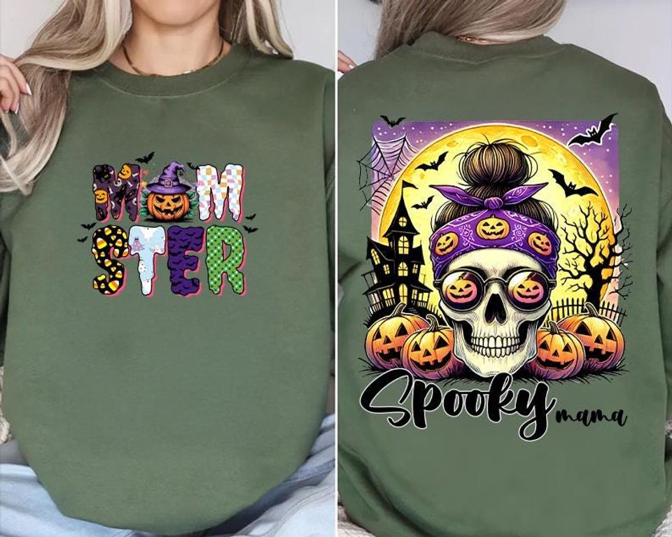 Momster Halloween Sweatshirt, Spooky Ghost & Ice Cream Sweatshirt, Gift for Mama