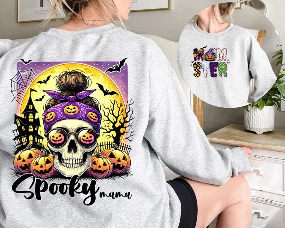 Momster Halloween Sweatshirt, Spooky Ghost & Ice Cream Sweatshirt, Gift for Mama