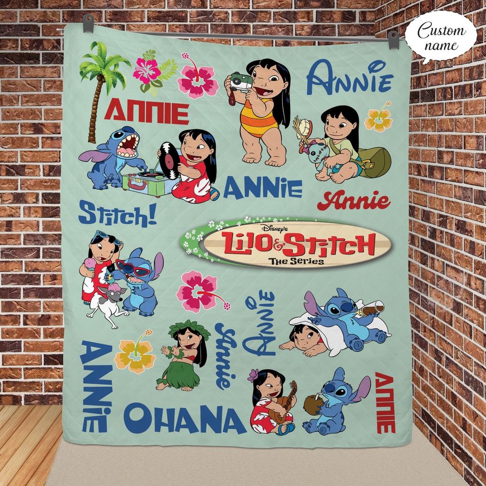 Personalized Lilo Stitch Fleece Blanket, Custom Name Kids Blanket, Disney Birthday Gift, Christmas Gift for Kids