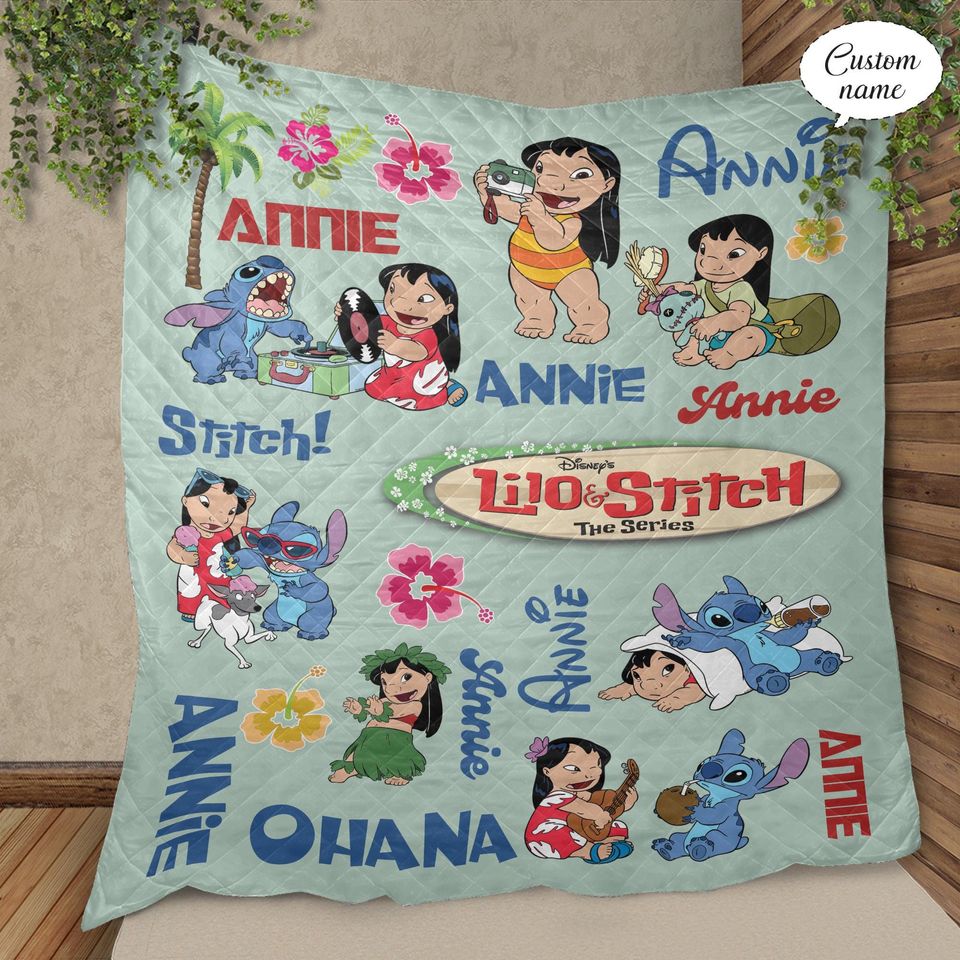 Personalized Lilo Stitch Fleece Blanket, Custom Name Kids Blanket, Disney Birthday Gift, Christmas Gift for Kids