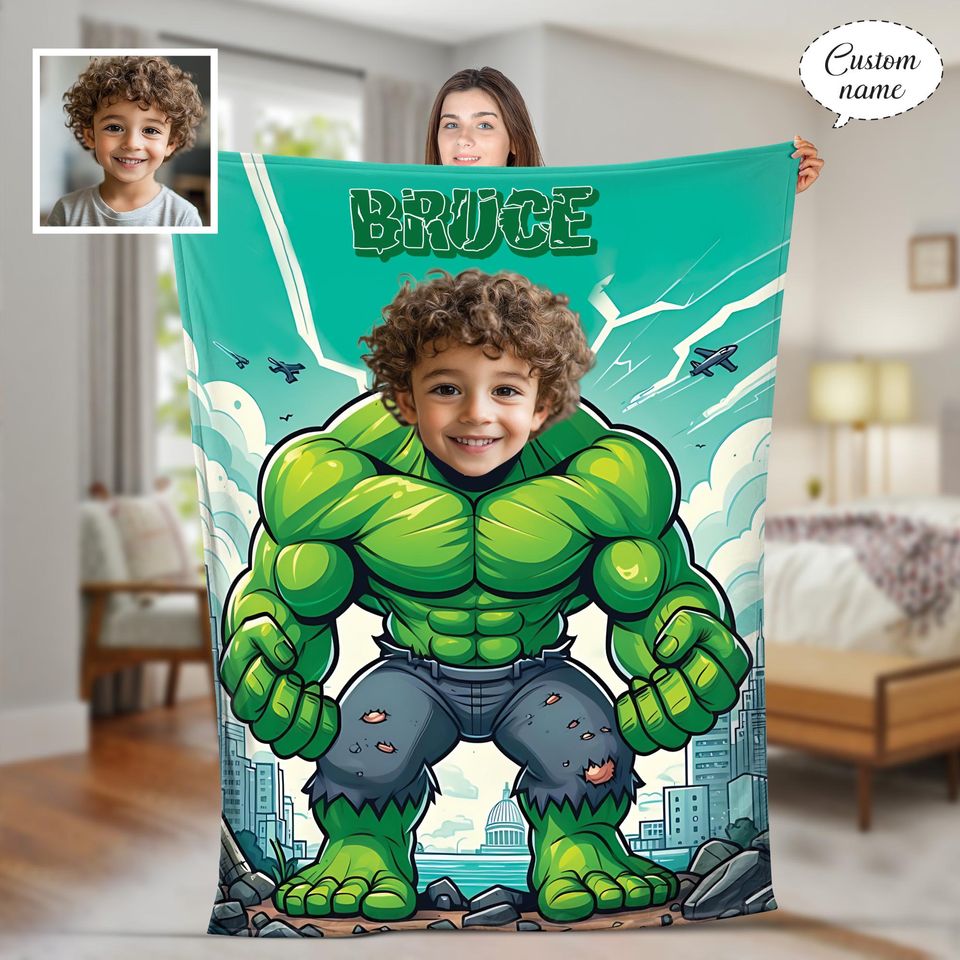 Personalized Hulk Flannel Blanket: Custom Kids Gift