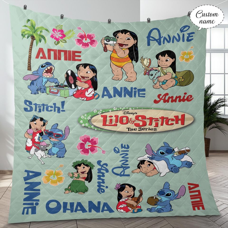 Personalized Lilo Stitch Fleece Blanket, Custom Name Kids Blanket, Disney Birthday Gift, Christmas Gift for Kids